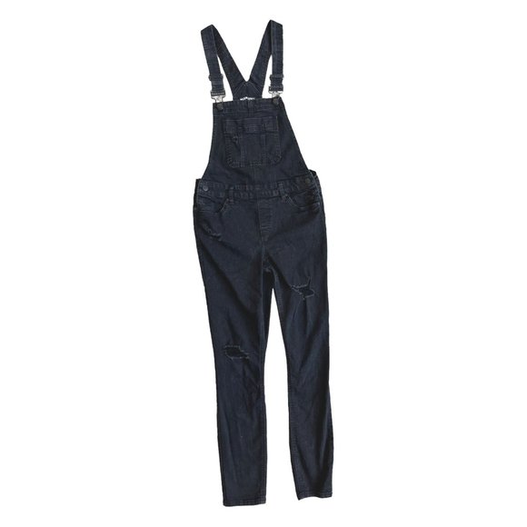 Blue Spice Black Distressed Denim Overalls with Rips and Holes //Junior Size 9 - Picture 2 of 9